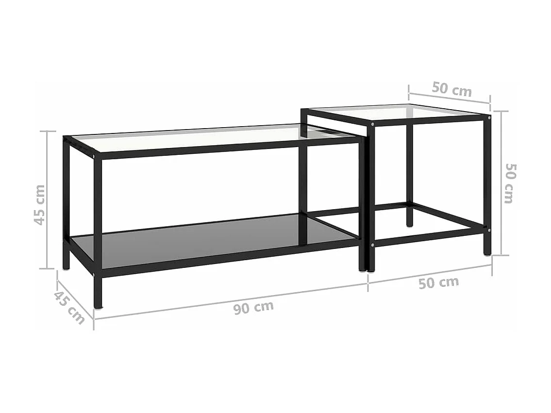 Tables à thé 2 pièces Verre trempé Noir