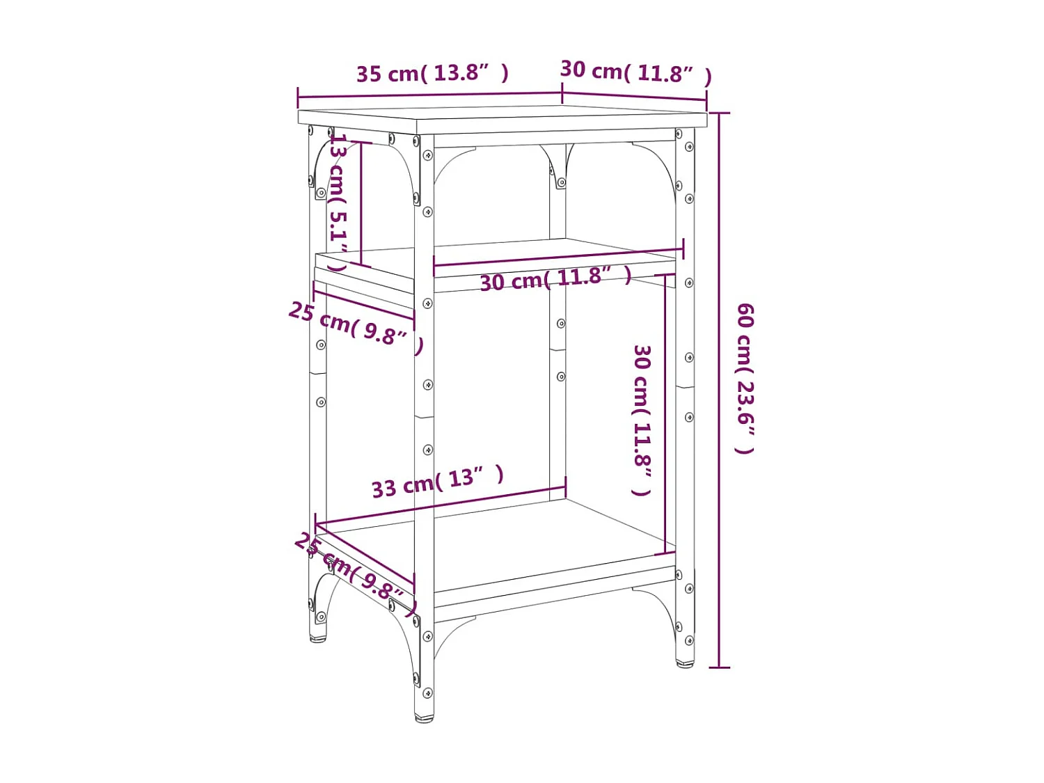 Table d'appoint Chêne marron 35x30x60 cm Bois d'ingénierie