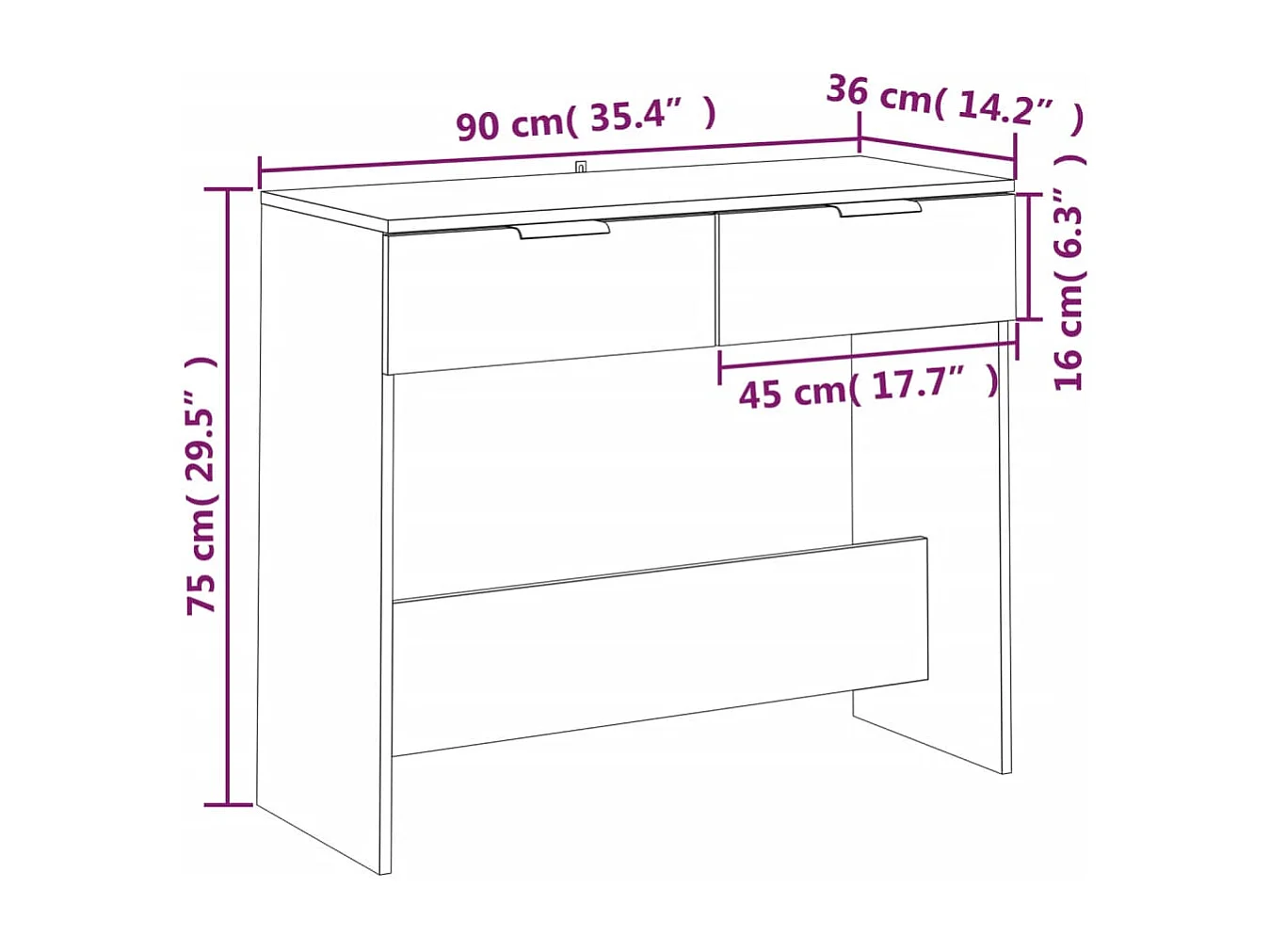 Wandtafel 90x36x75 cm bewerkt hout grijs sonoma eikenkleurig
