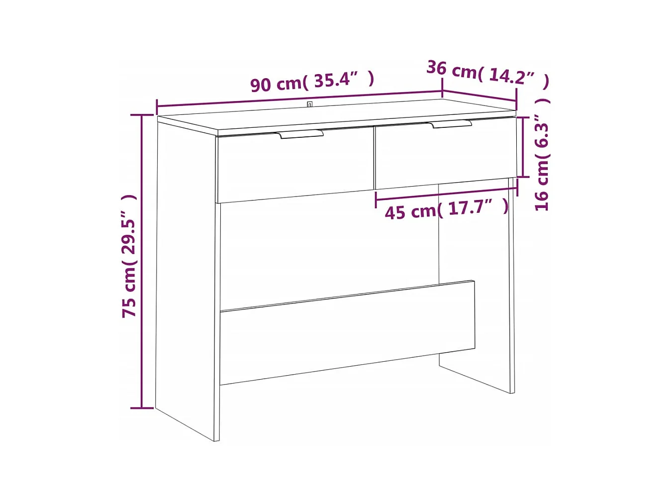Table console Sonoma gris 90x36x75 cm Bois d'ingénierie