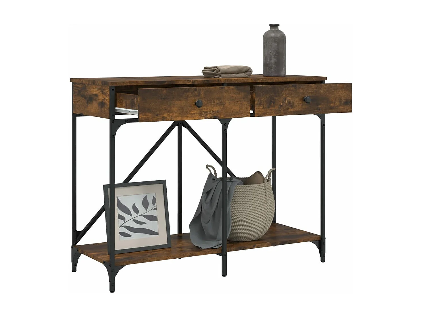 Table console chêne fumé 100x39x78,5 cm bois d'ingénierie