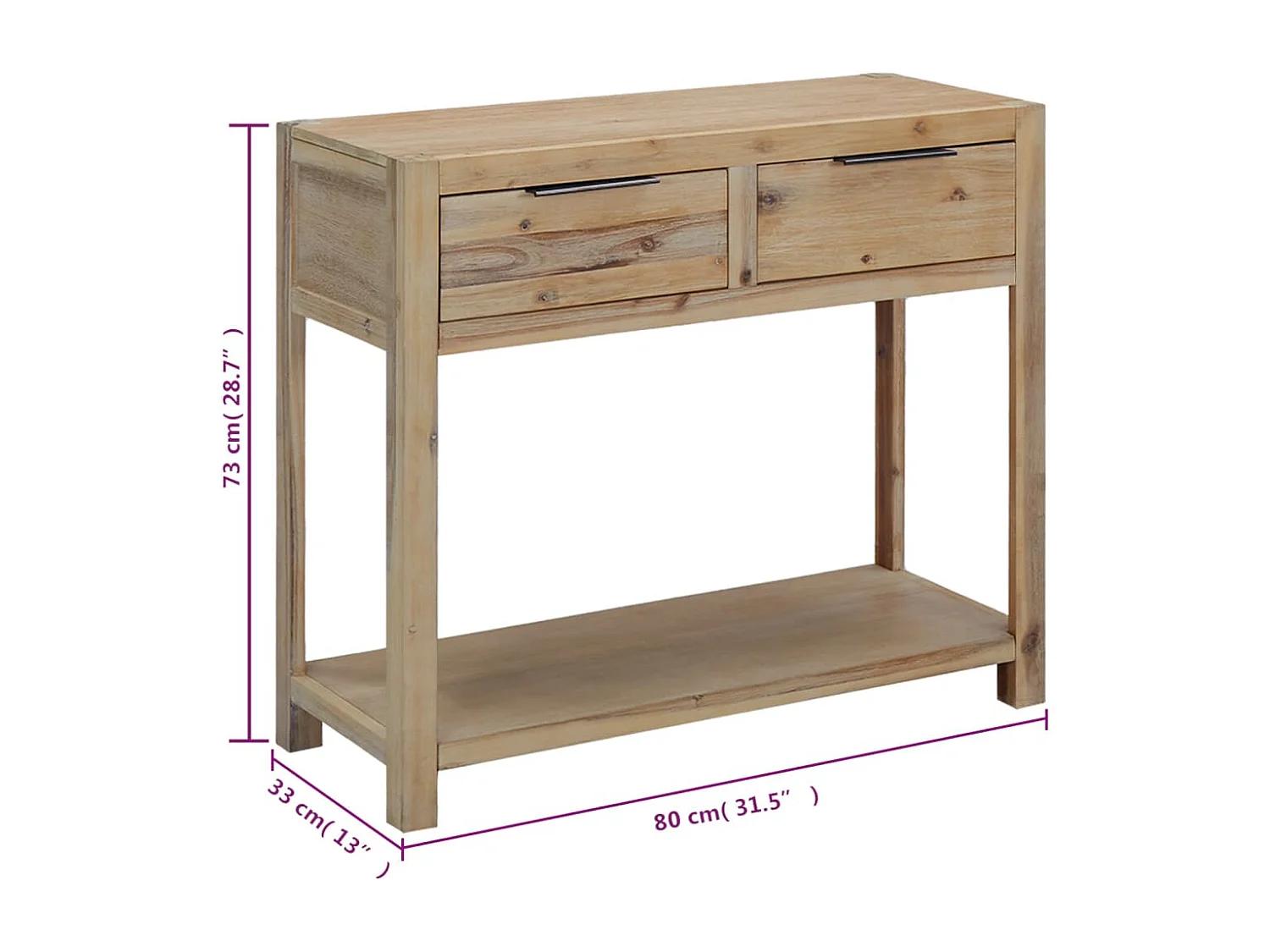 Mesa consola de madera maciza de acacia 82x33x73 cm