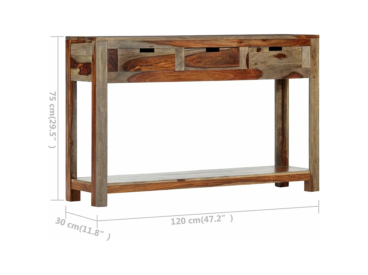 Table console avec 3 tiroirs 120x30x75 cm Bois massif