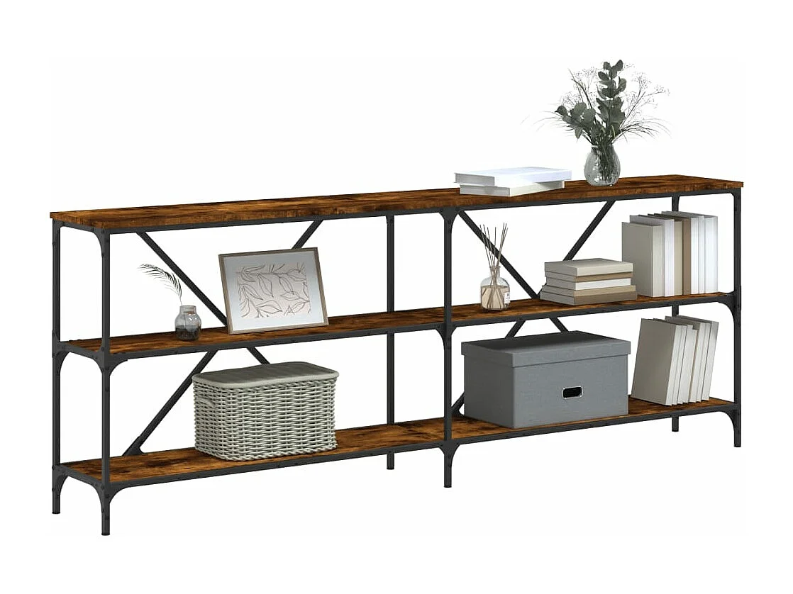 Mesa consola hierro madera ingeniería roble ahumado 200x30x75cm