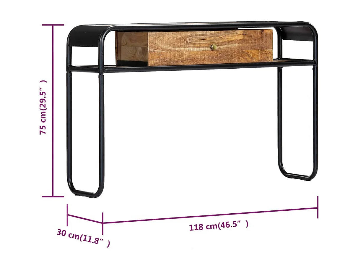 Table console 118 x 30 x 75 cm Bois de manguier massif