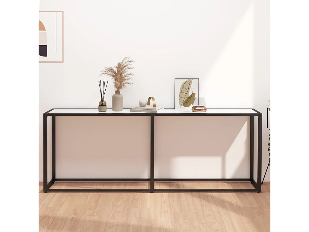 Table console Marbre blanc 200x35x75,5 cm Verre trempé