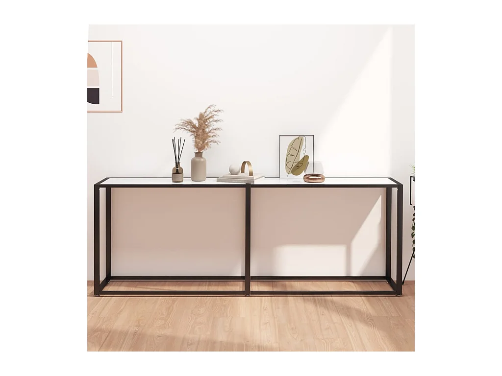 Table console Marbre blanc 200x35x75,5 cm Verre trempé