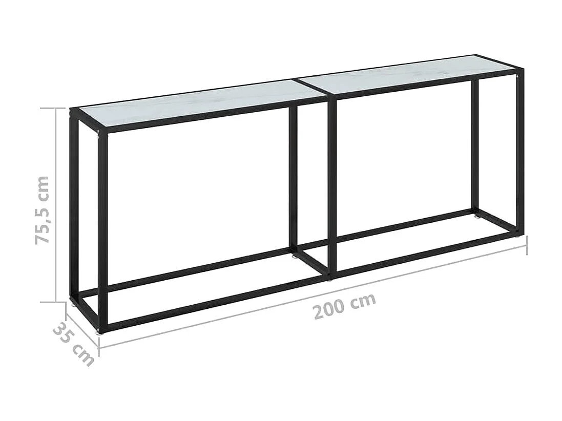 Wandtafel 200x35x75,5 cm gehard glas witmarmerkleurig