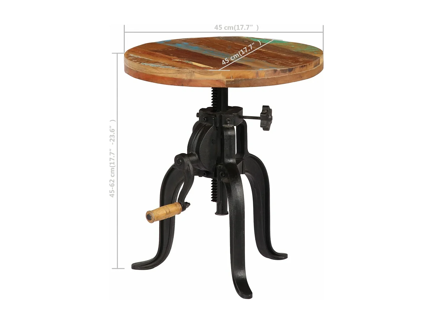 Table d'appoint 45x (45-62) cm Bois de récupération et fonte