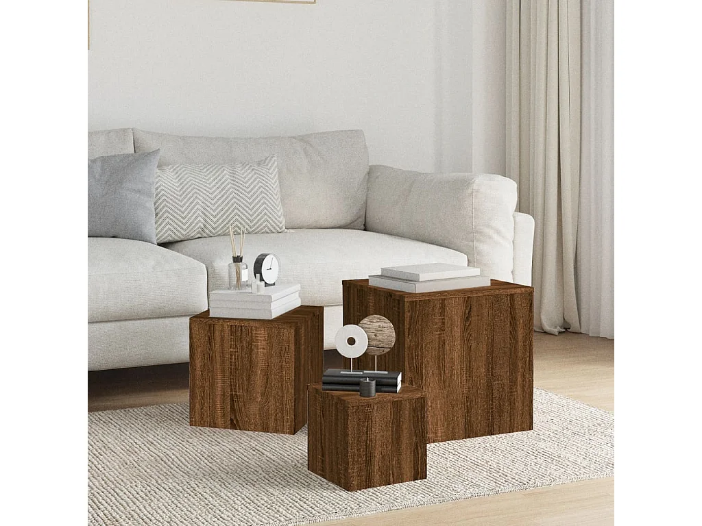 Tables d'appoint 3 pièces Chêne marron Bois d'ingénierie