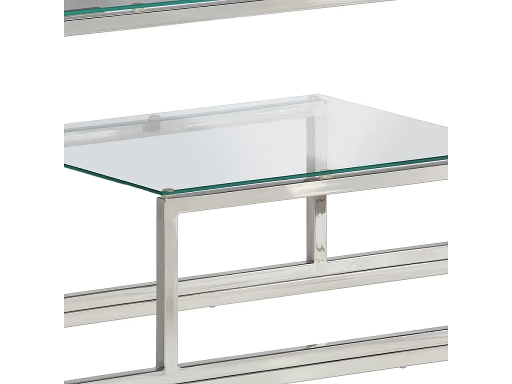 Table console argenté acier inoxydable et verre trempé