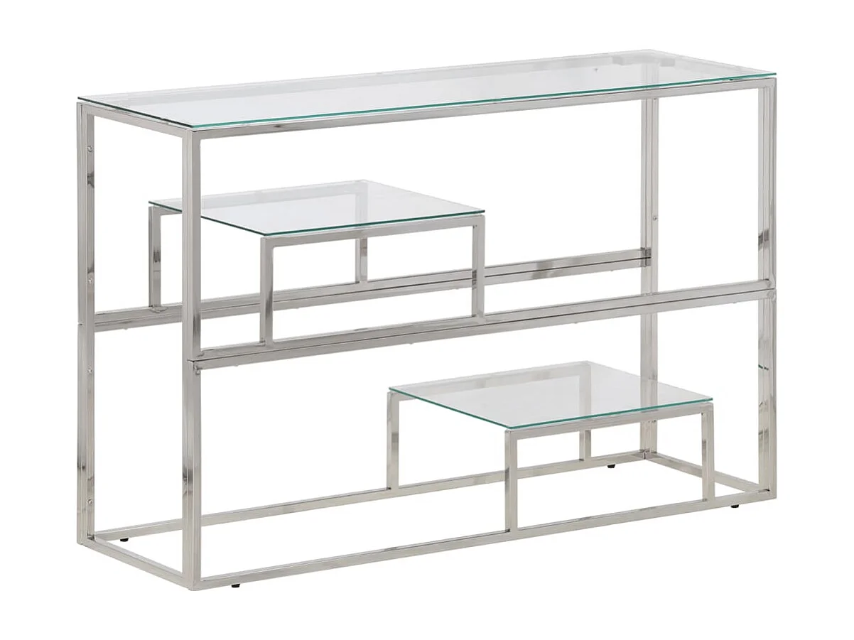 Mesa consola acero inoxidable plateado y vidrio templado