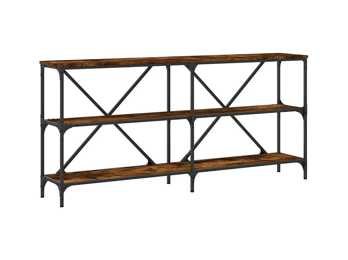 Table console chêne fumé 160x30x75 cm bois d'ingénierie et fer