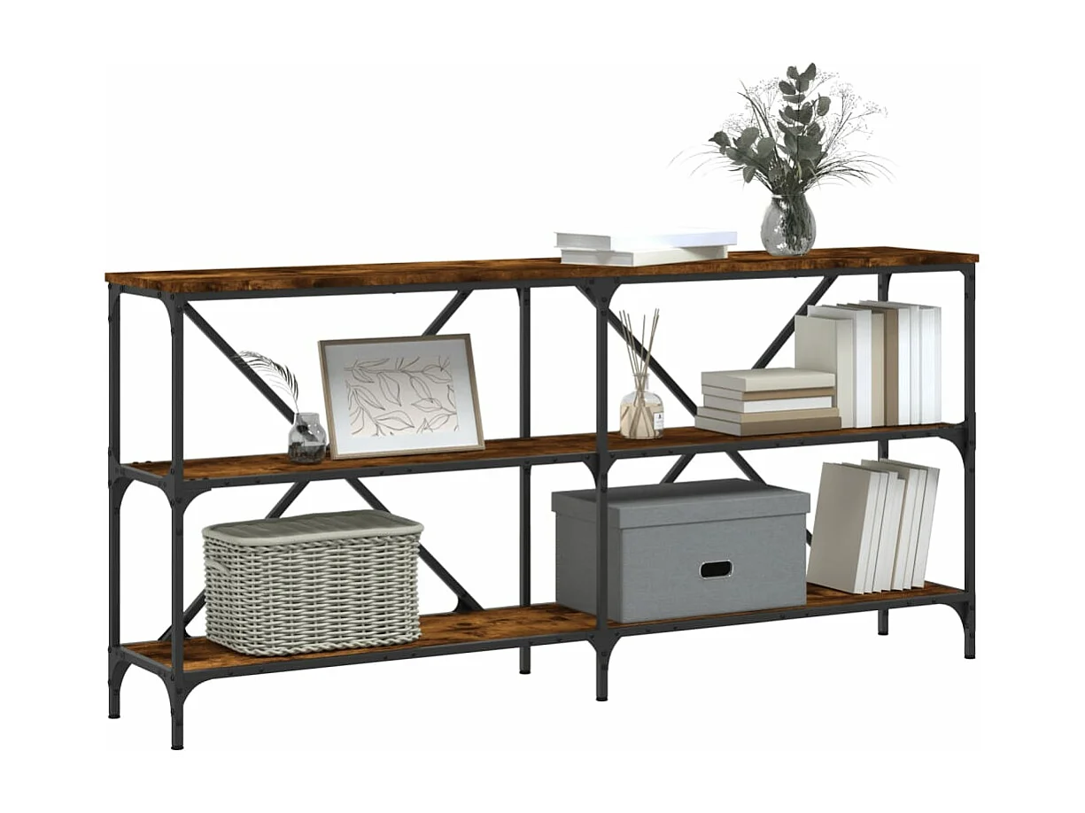 Table console chêne fumé 160x30x75 cm bois d'ingénierie et fer