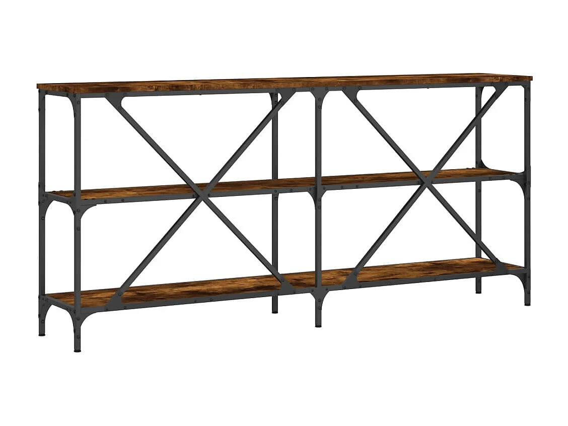 Table console chêne fumé 160x30x75 cm bois d'ingénierie et fer