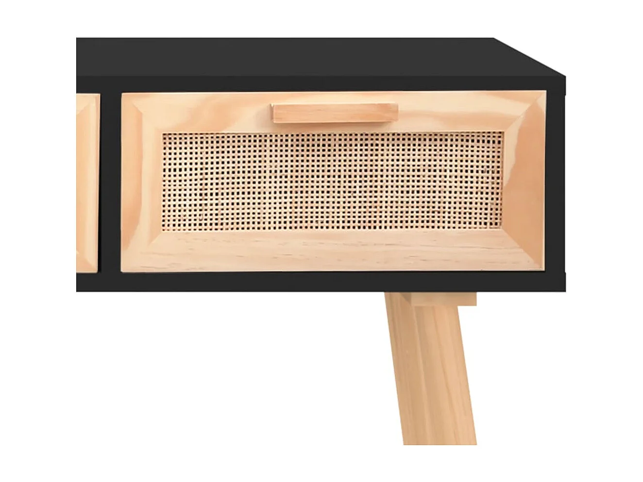 Table console Noir 105x30x75 cm Bois massif pin /rotin naturel