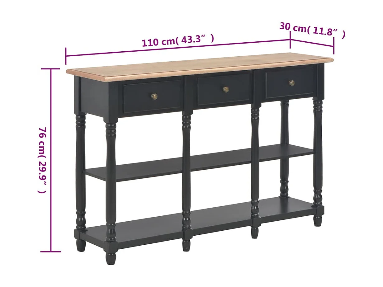 Mesa consola 110x30x76 cm derivados de madeira preto