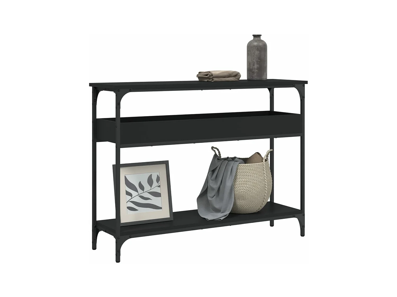 Mesa consola c/ prateleira 100x29x75 cm derivados madeira preto