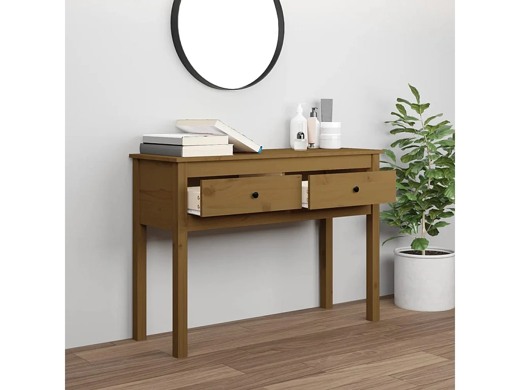 Mesa consola de madera maciza de pino marrón miel 100x35x75 cm