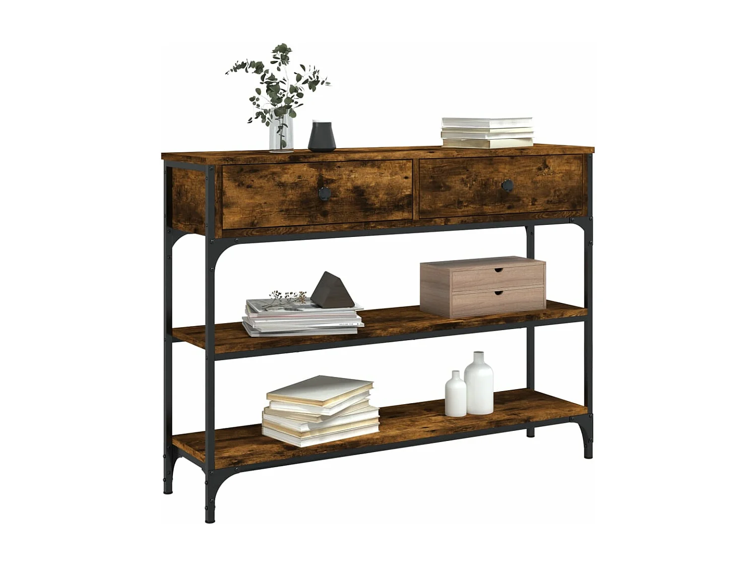 Table console chêne fumé 100x25x75 cm bois d'ingénierie