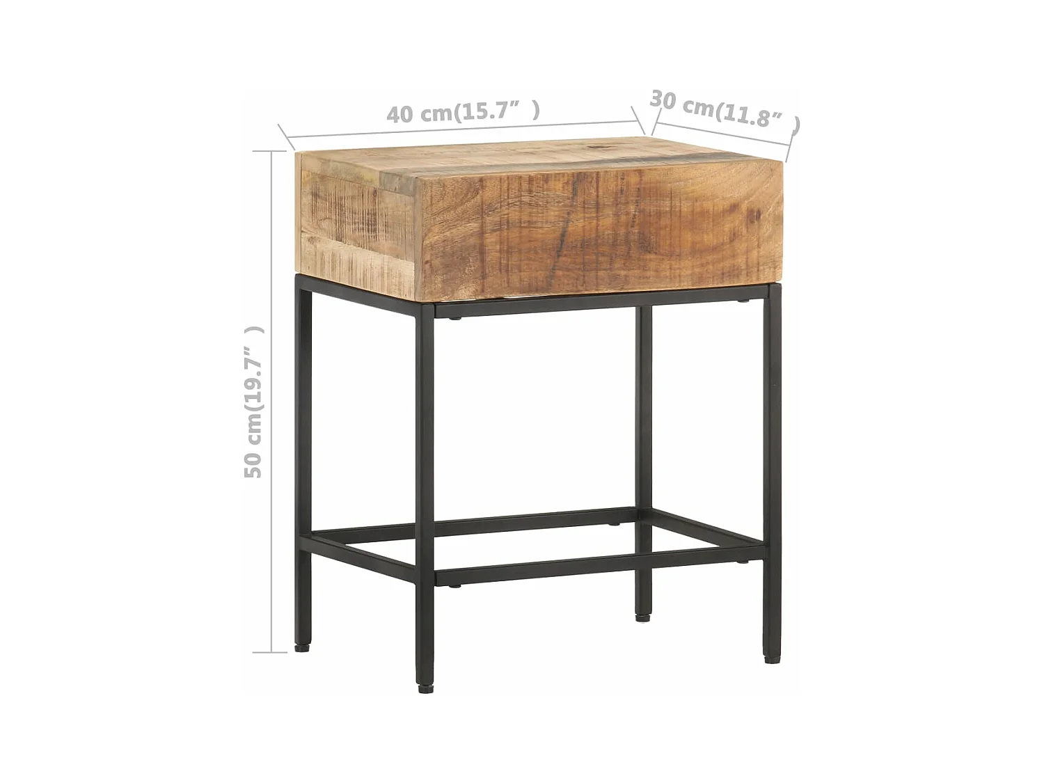 Table d'appoint 40x30x50 cm Bois massif de manguier brut