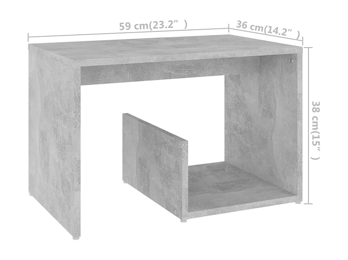 Bijzettafel 59x36x38 cm bewerkt hout betongrijs
