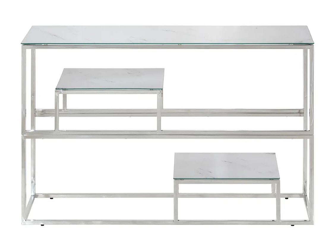 Table console argenté acier inoxydable et verre trempé