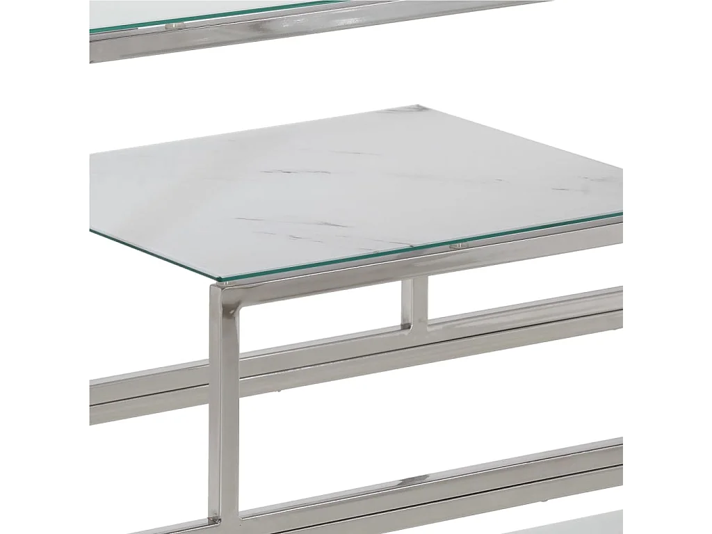 Table console argenté acier inoxydable et verre trempé