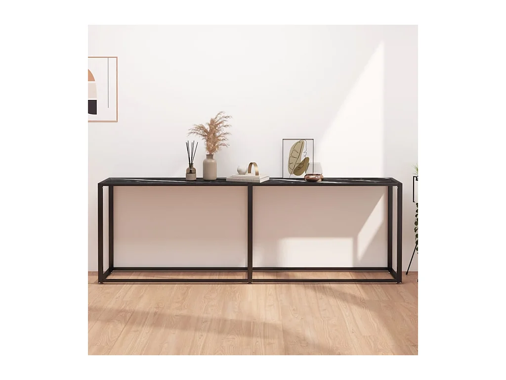 Table console Marbre noir 220x35x75,5 cm Verre trempé