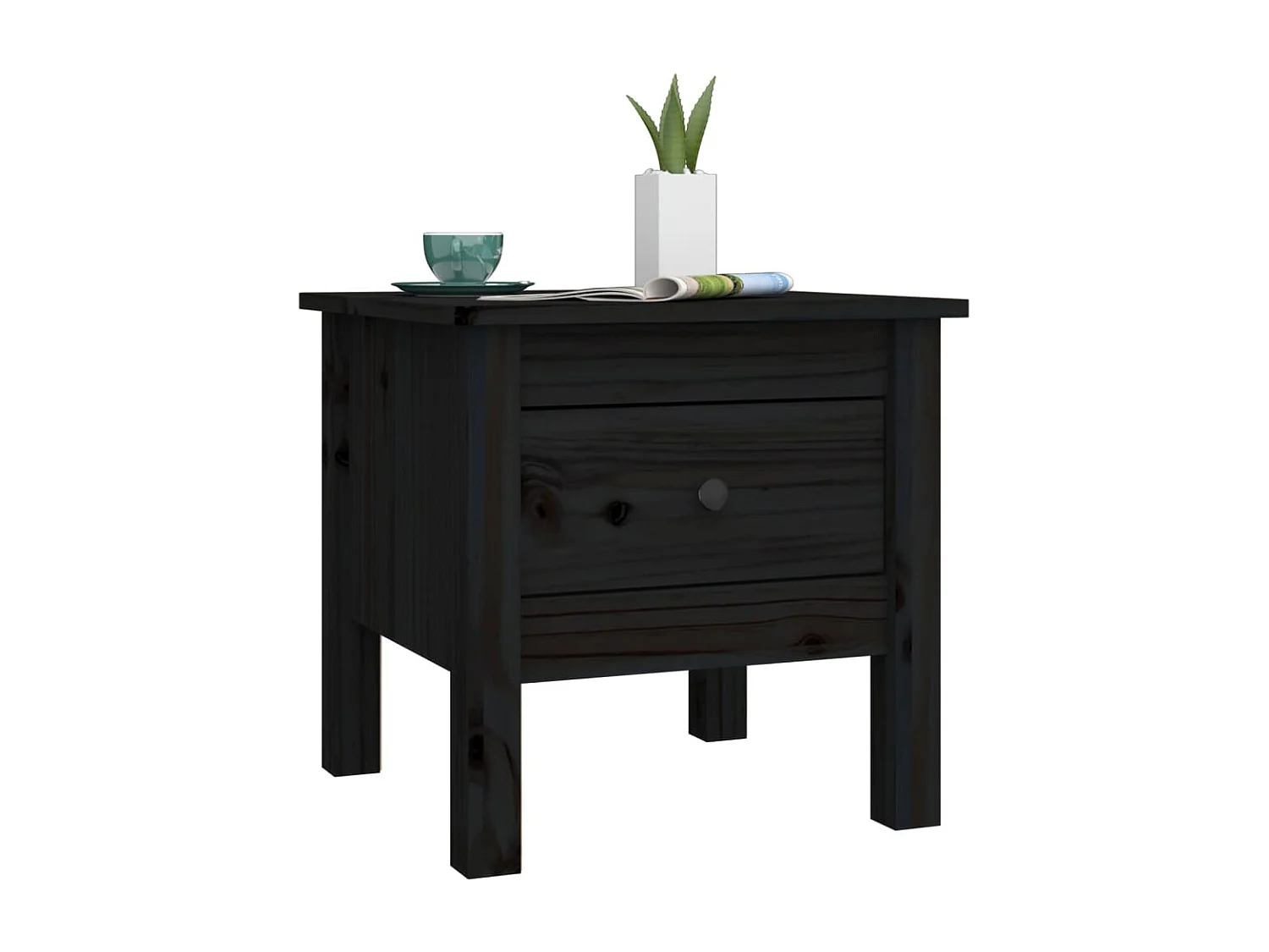 Table d'appoint Noir 40x40x39 cm Bois massif de pin