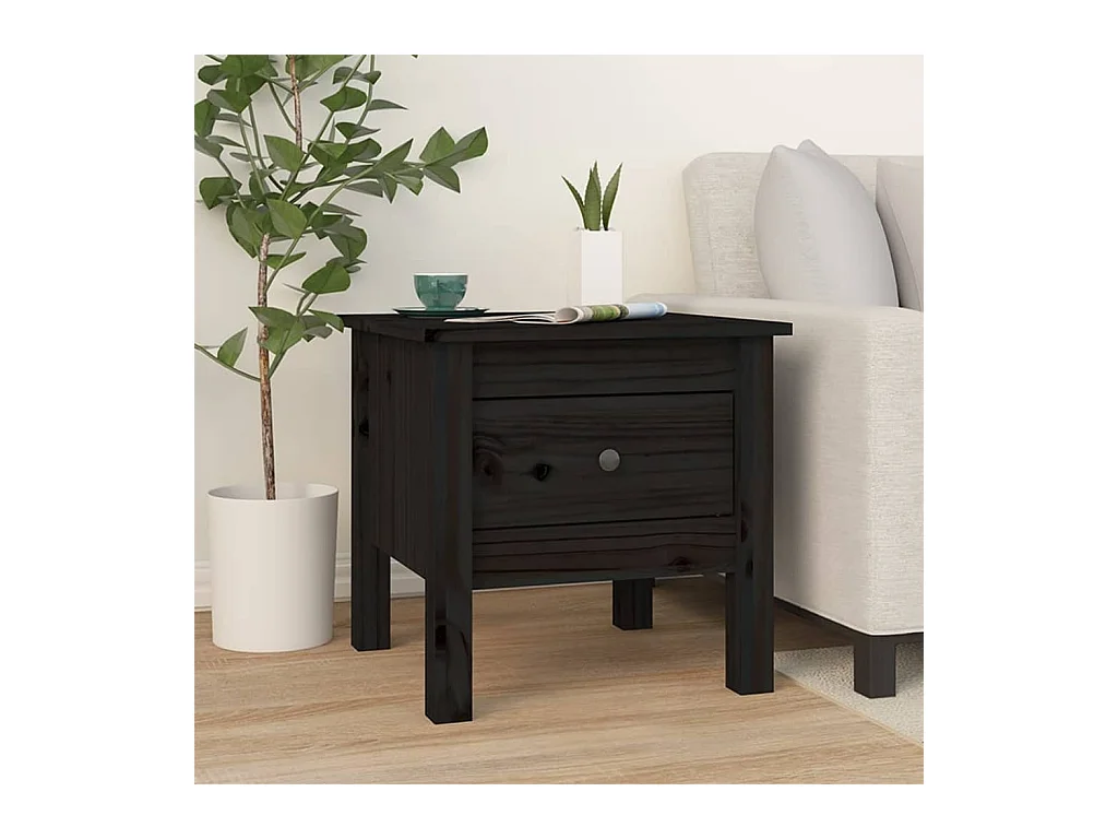 Table d'appoint Noir 40x40x39 cm Bois massif de pin