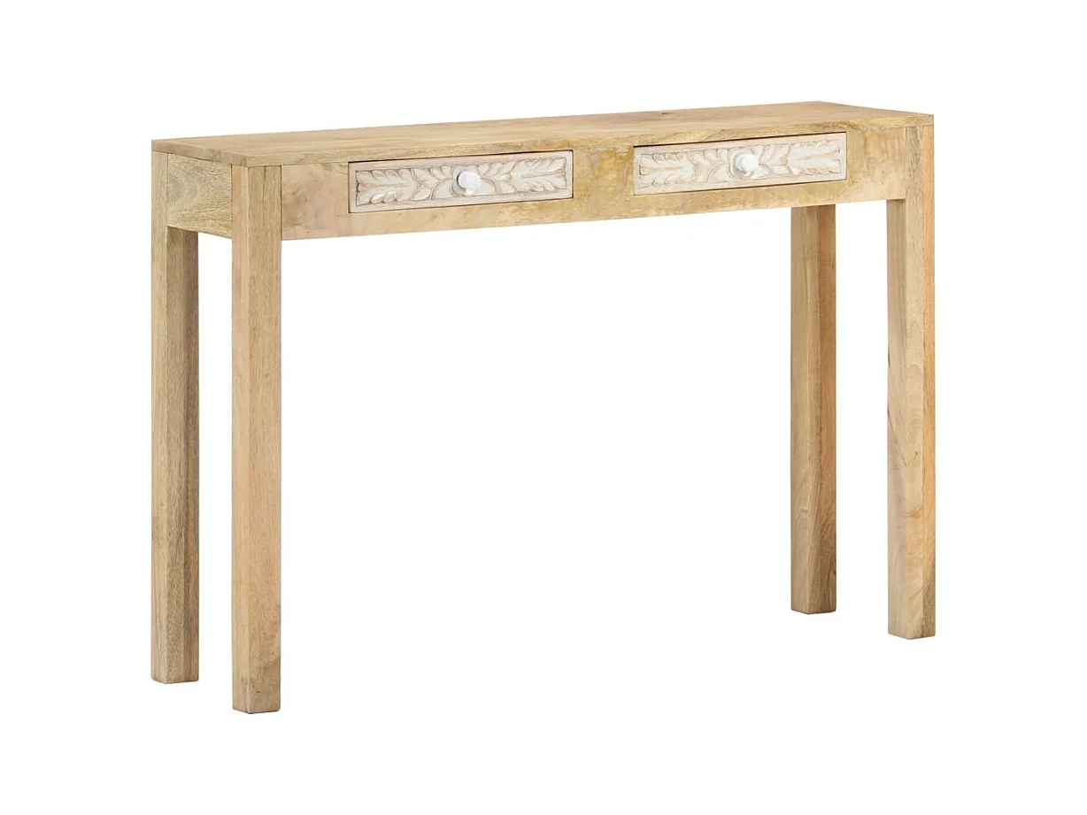 Table console 110x30x75 cm bois de manguier massif blanchi