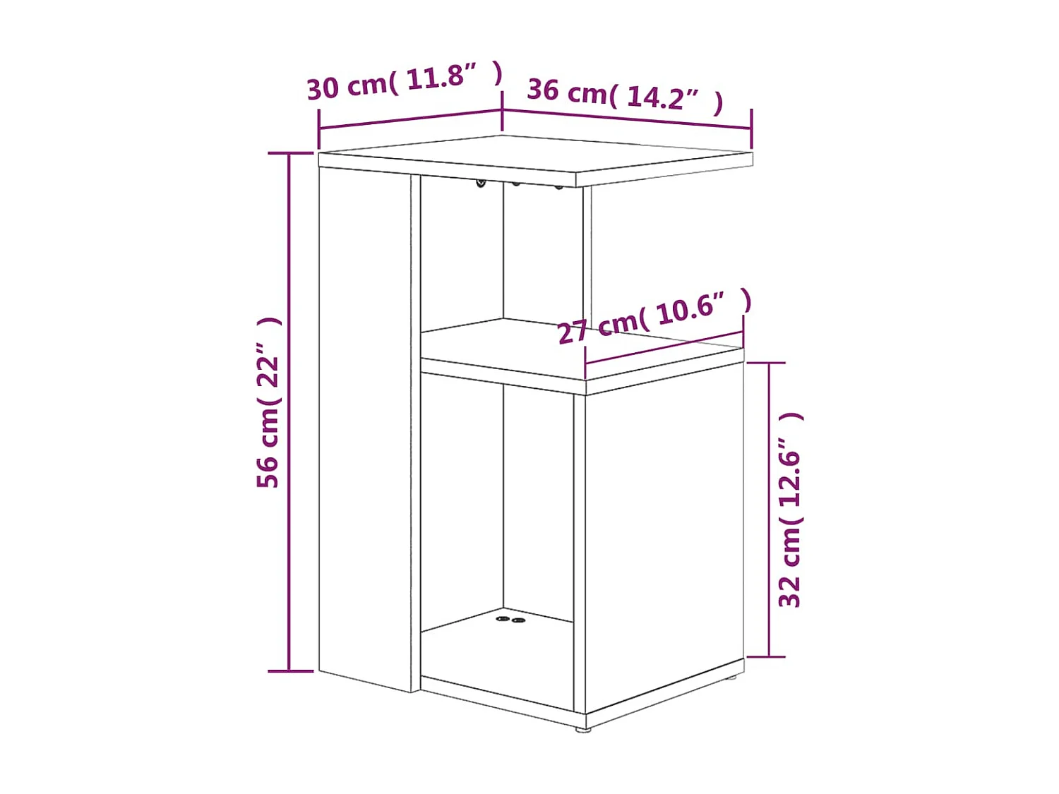Bijzettafel 36x30x56 cm bewerkt hout grijs sonoma eikenkleurig