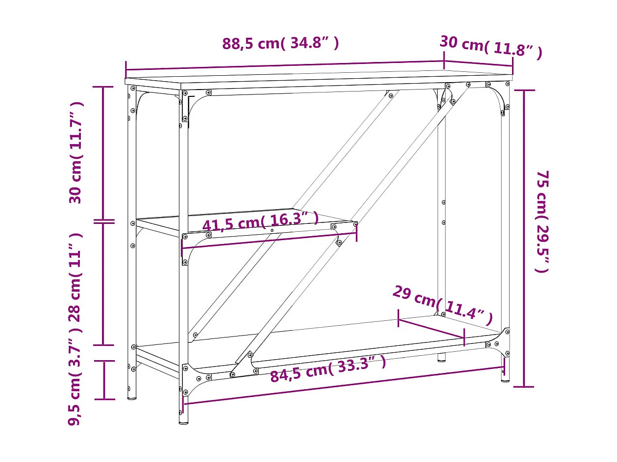 Wandtafel 88,5x30x75 cm bewerkt hout grijs sonoma eikenkleurig