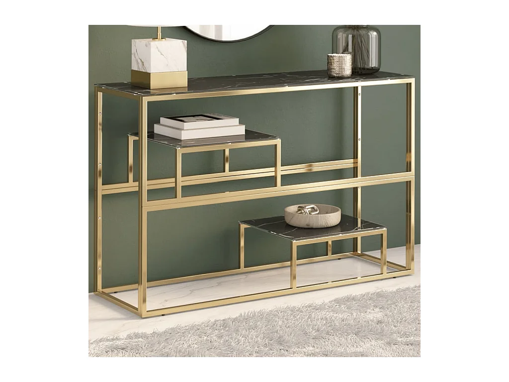 Table console doré acier inoxydable et verre trempé