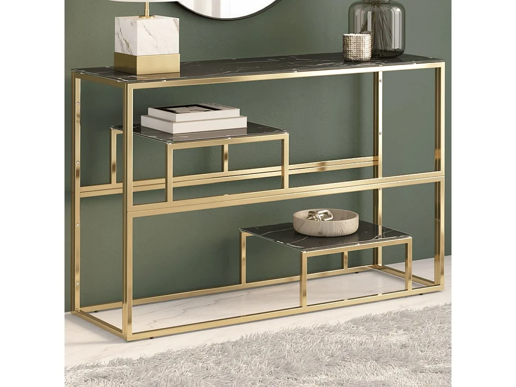 Mesa consola acero inoxidable dorado y vidrio templado