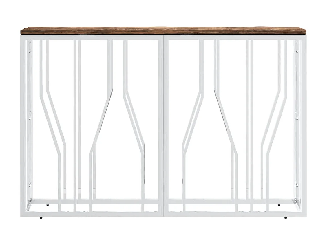 Table console acier inoxydable et bois massif de récupération