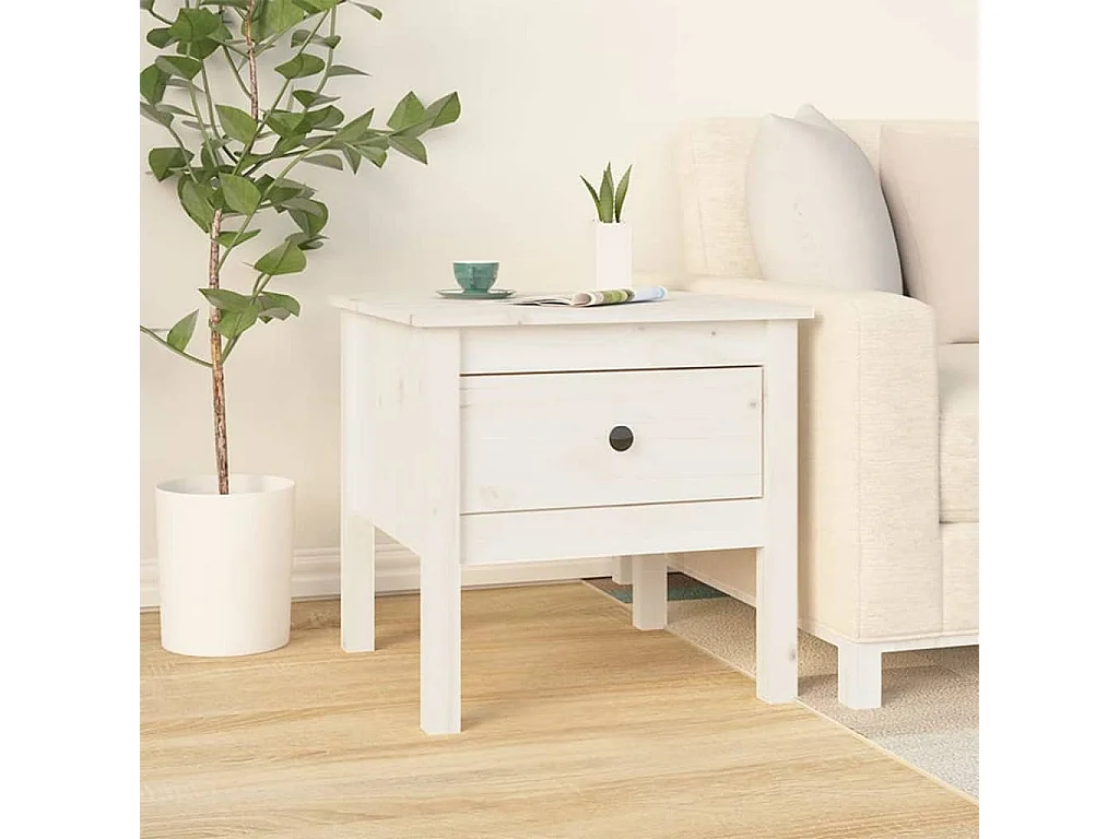 Table d'appoint Blanc 50x50x49 cm Bois massif de pin