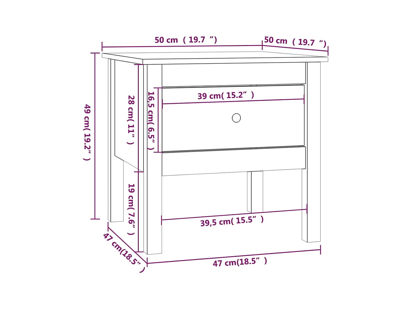 Table d'appoint Blanc 50x50x49 cm Bois massif de pin