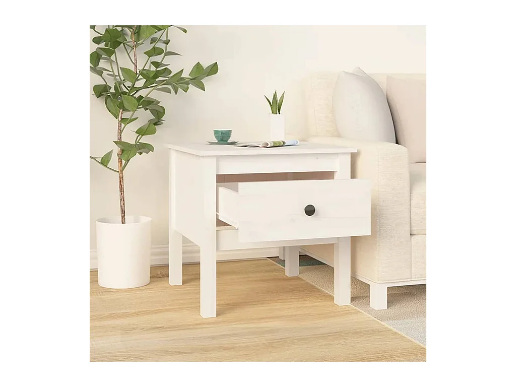 Table d'appoint Blanc 50x50x49 cm Bois massif de pin