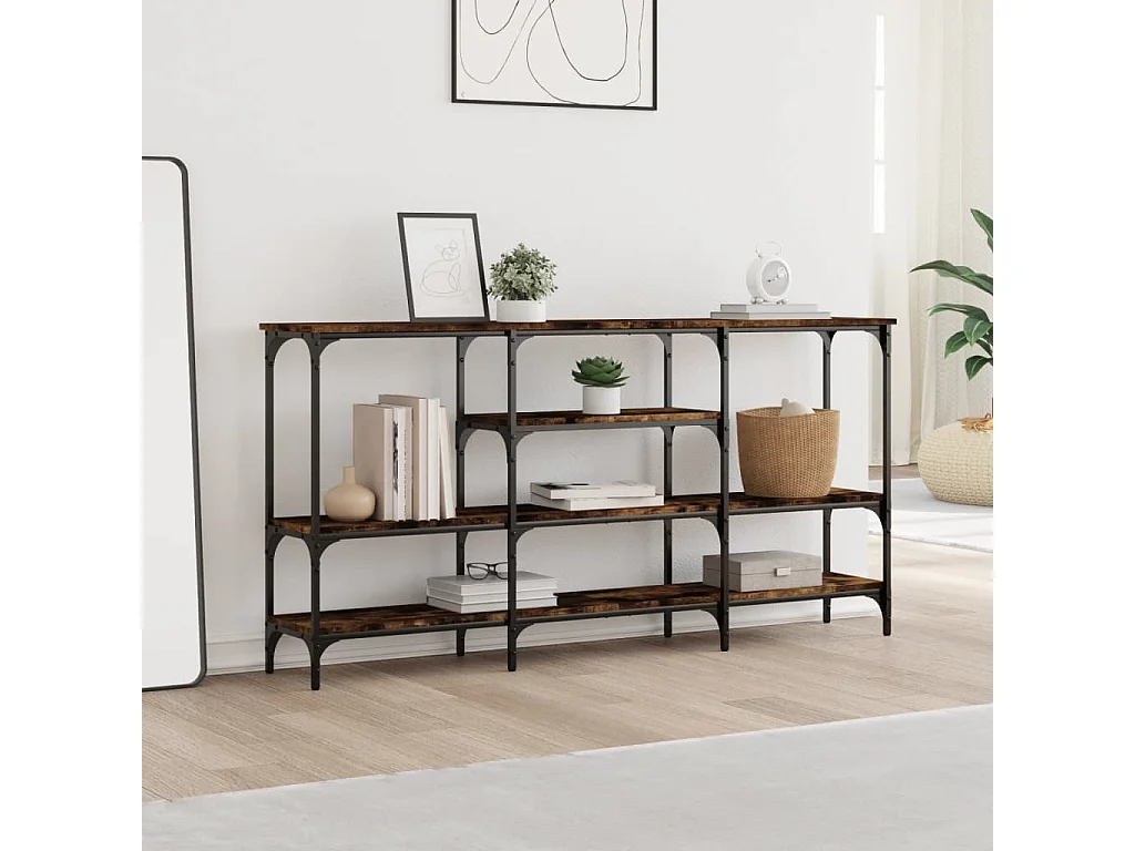 Table console chêne fumé 160x29x80 cm bois d'ingénierie