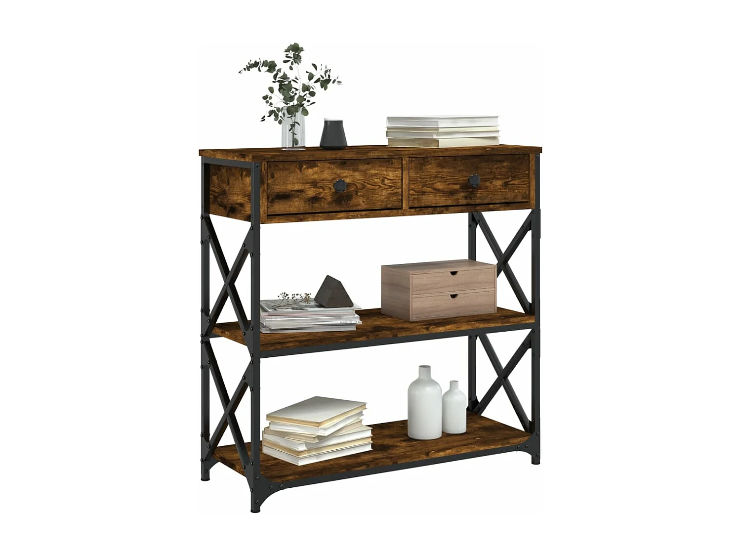 Mesa consola madera de ingeniería roble ahumado 75x28x75 cm