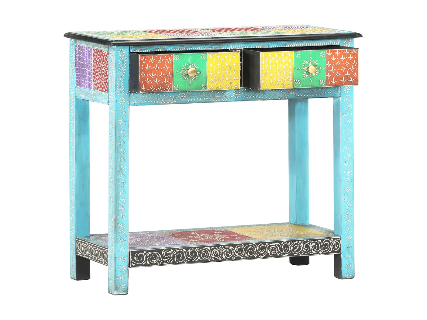 Mesa consola pintada a mano madera maciza de mango 80x35x75 cm