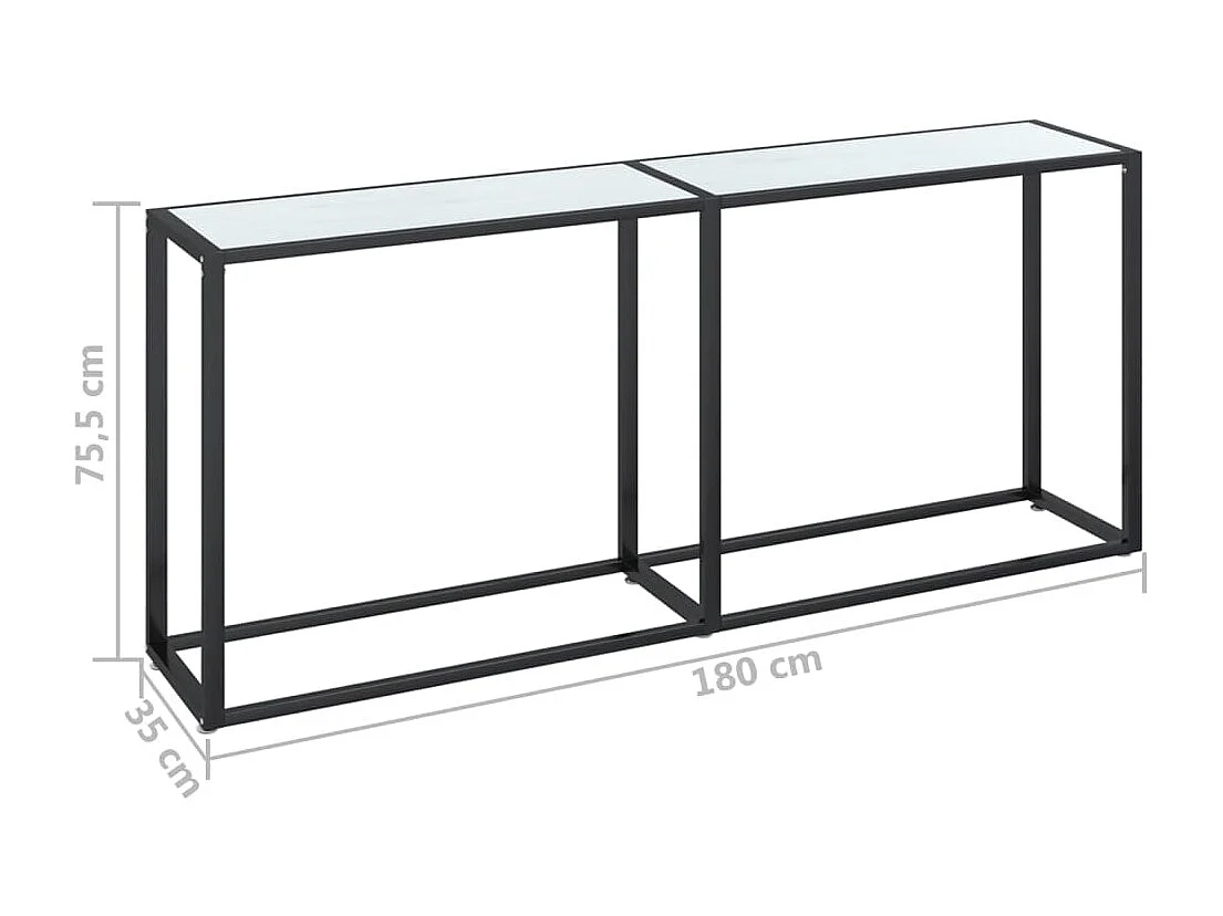 Table console Marbre blanc 180x35x75,5 cm Verre trempé