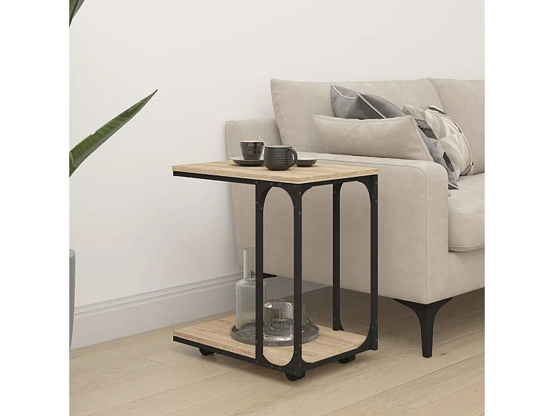 Mesa auxiliar con ruedas madera roble Sonoma 50x35x55,5 cm