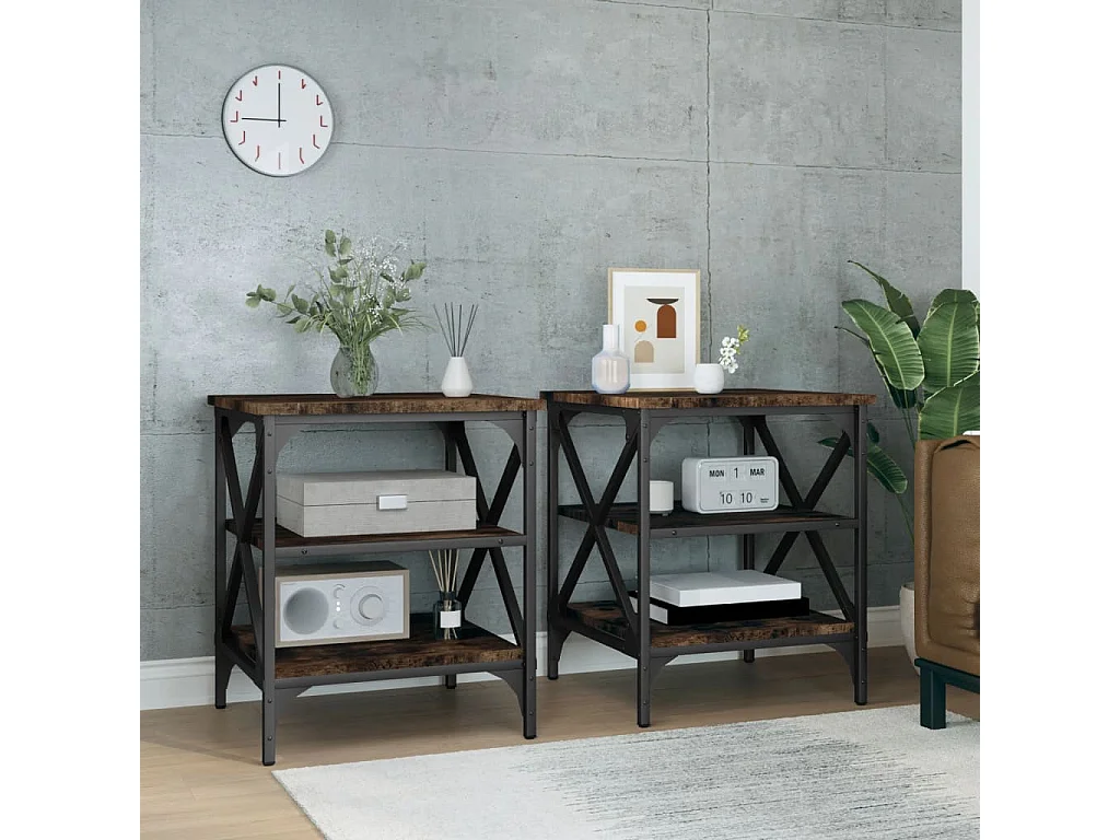 Mesas de apoio 2peças 40x42x50 cm derivados de madeira cor fumado