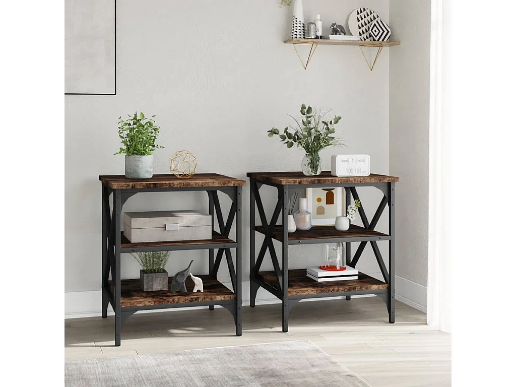 Mesas de apoio 2peças 40x42x50 cm derivados de madeira cor fumado