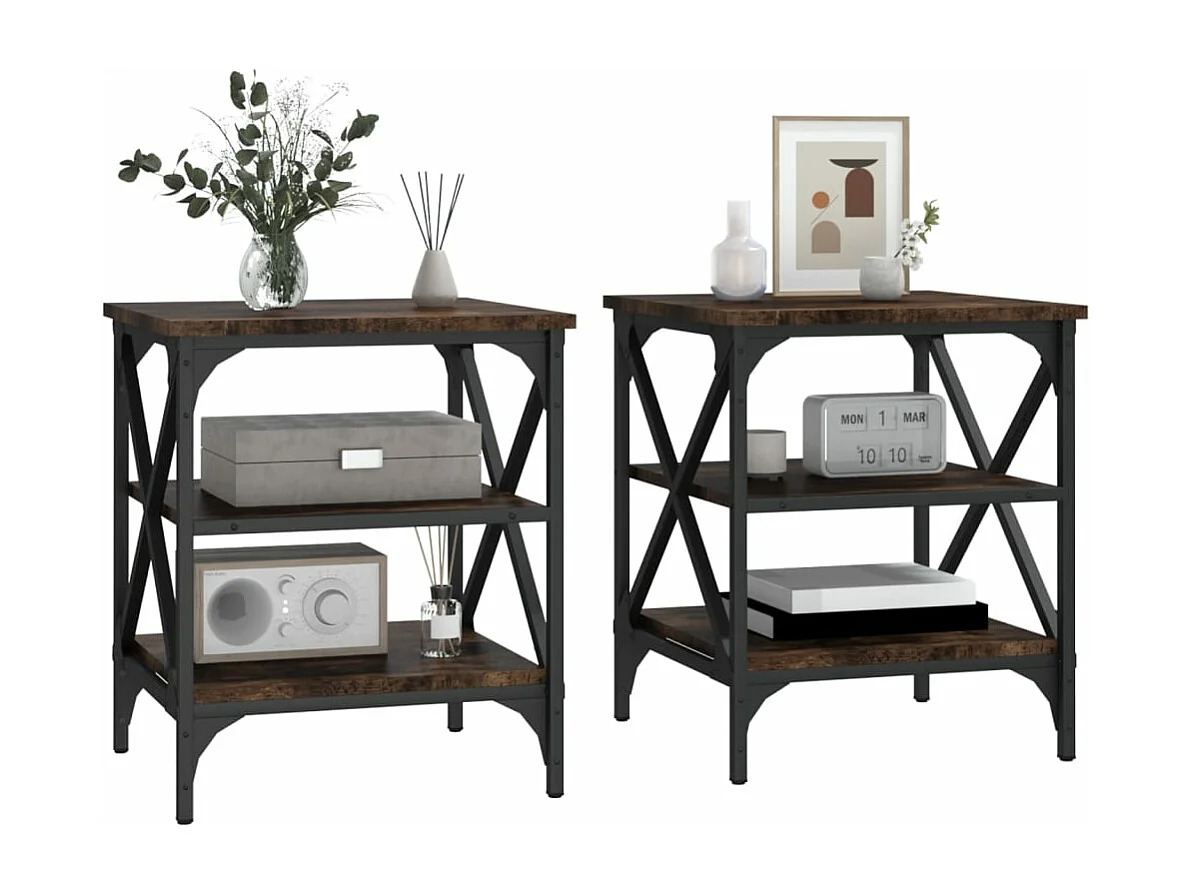 Mesas de apoio 2peças 40x42x50 cm derivados de madeira cor fumado