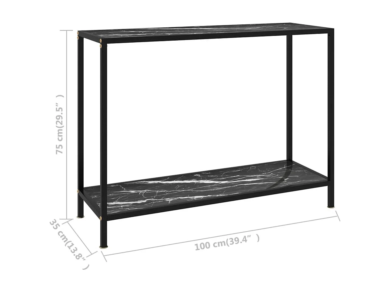 Mesa de consola negro vidrio templado 100x35x75 cm