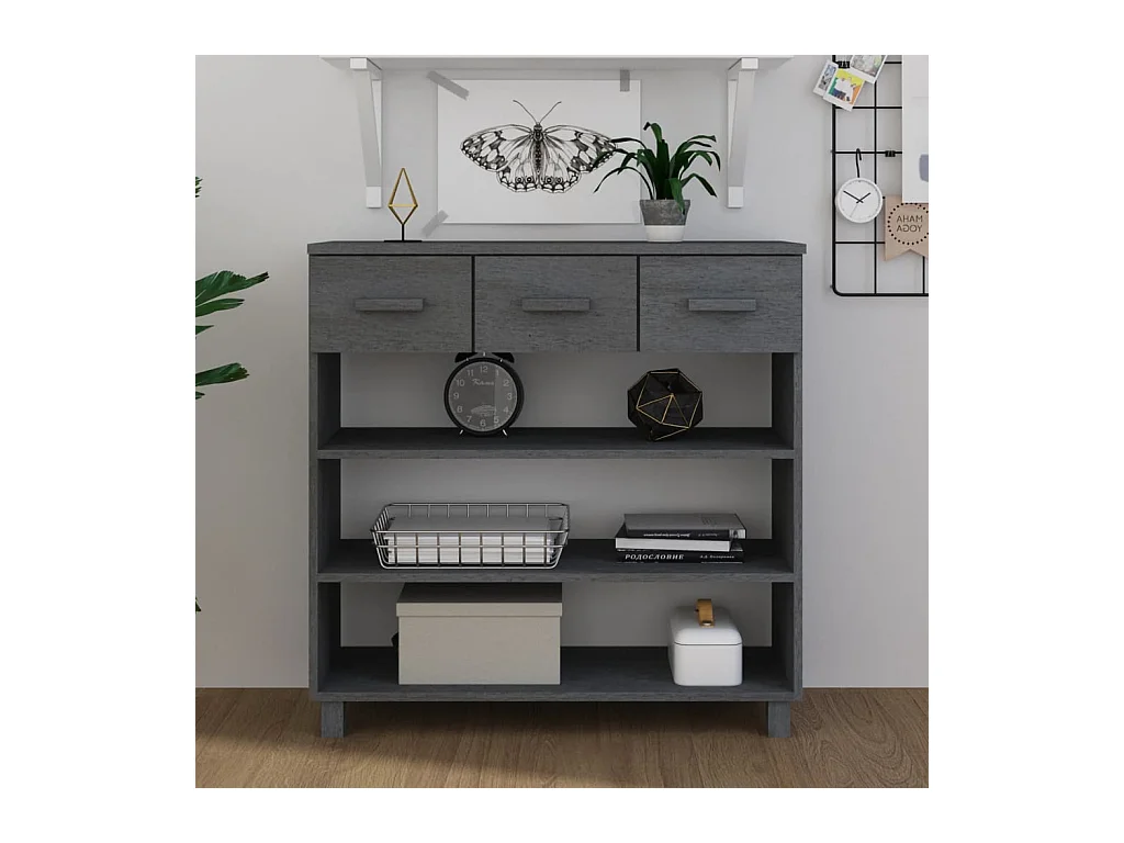 Table console HAMAR Gris foncé 90x35x90 cm Bois massif de pin